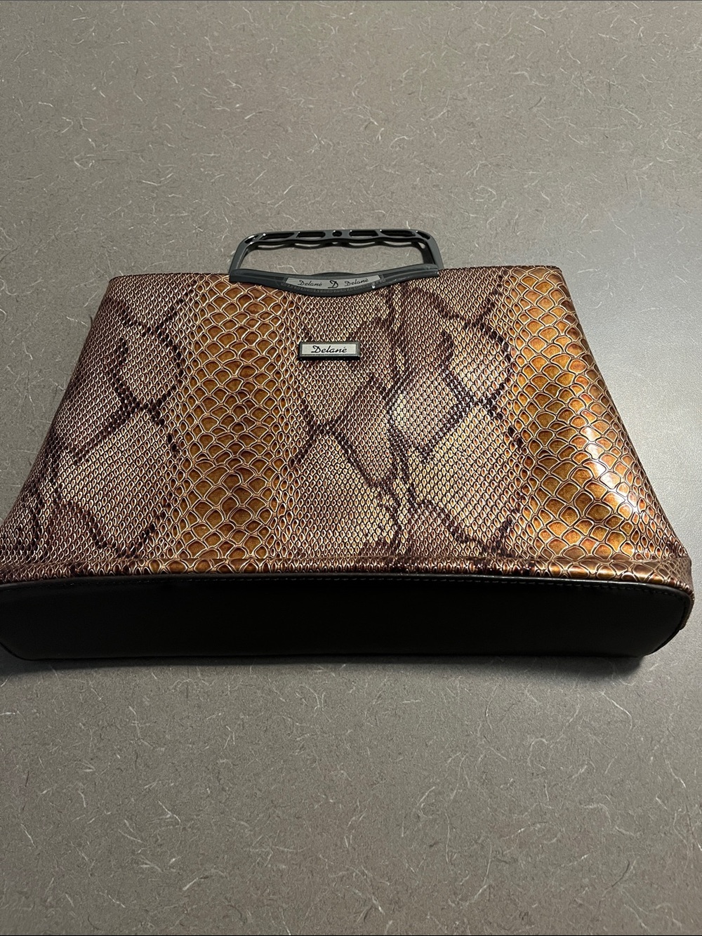 Delane’ Brown Snake-Print Top-Handle Women’s Bag. 12.5”x10”